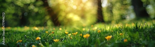 Spring s Vitality  Green Grass and Yellow Wildflowers Bathed in Sunlight - Generative AI
