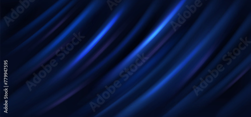 Deep blue rippled fabric material realistic vector background. Award ceremony concept design. Luxury noble cloth backdrop illustration