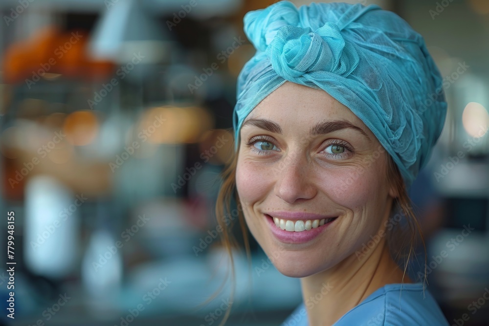A young female medical professional beams with a genuine, optimistic smile A young female medical professional beams with a genuine, optimistic smile