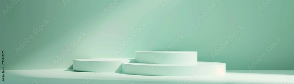 Pastel green background, light abstract podium, simple 3D studio presentation, soft lighting Pastel green background, light abstract podium, simple 3D studio presentation, soft lighting