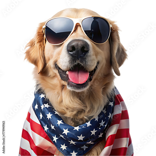 dog wearing amarican flag scarf photo