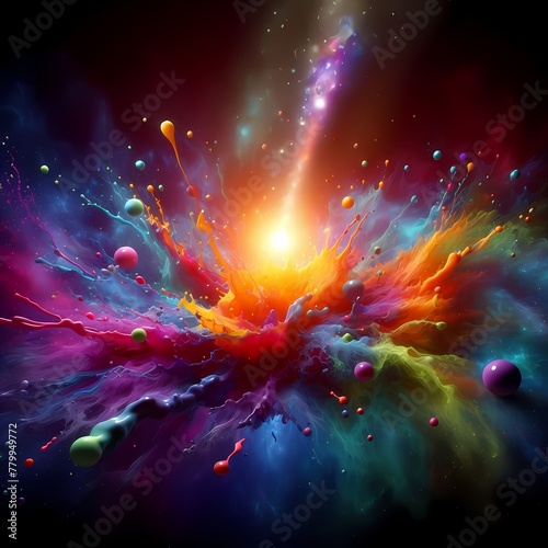 visualization of space, colorful splash a comet bursting out