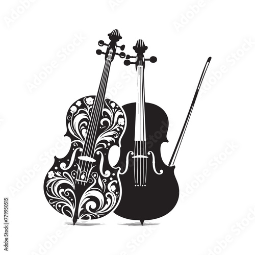 Strings Serenade: Beautiful Cello Silhouette, Enhanced with Detailed Illustration and Minimal Vector Elements, Cello Illustration - Minimallest Cello Vector
