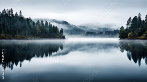 A mirror like lake reflecting the sky and the mountains in the distance © stocksbyrs