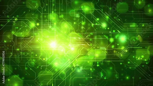 Green bright glowing digital technology high tech electronics background for scientific or showcase display purposes