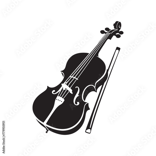 Symphony of Strings: Graceful Cello Silhouette, Complemented by Minimalistic Vector Rendering, Cello Illustration - Minimallest Cello Vector
