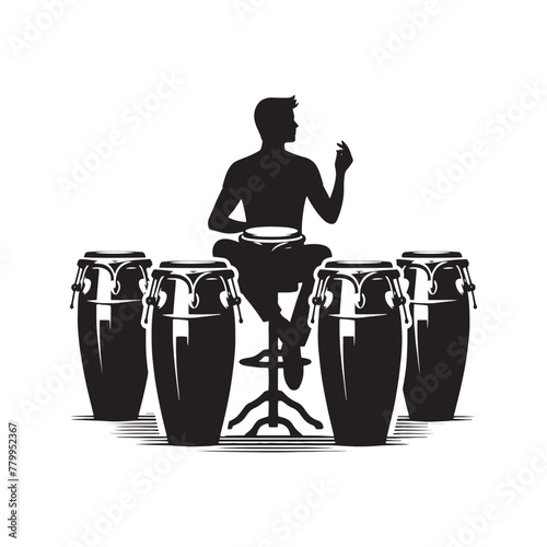 Melodic Rhythm: Intricate Silhouette of Conga Drum Music Instrument, Crafted with Conga Drum Illustration - Minimallest Conga Drum Vector
