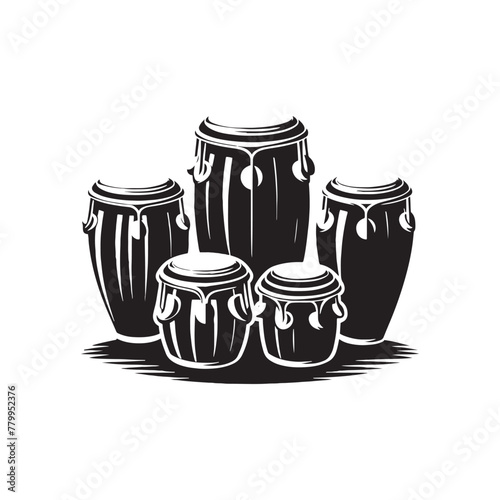 Percussion Passion: Dynamic Conga Drum Silhouette, Accompanied by Conga Drum Illustration - Minimallest Conga Drum Vector
