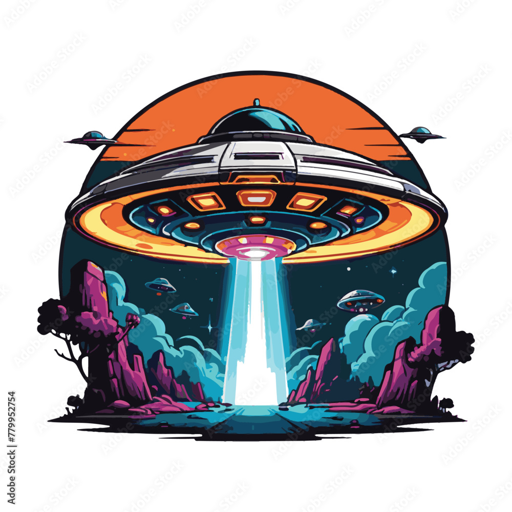 Flying Ufo Shoot A Laser Beam Clipart Vector Isolation Stock Vector