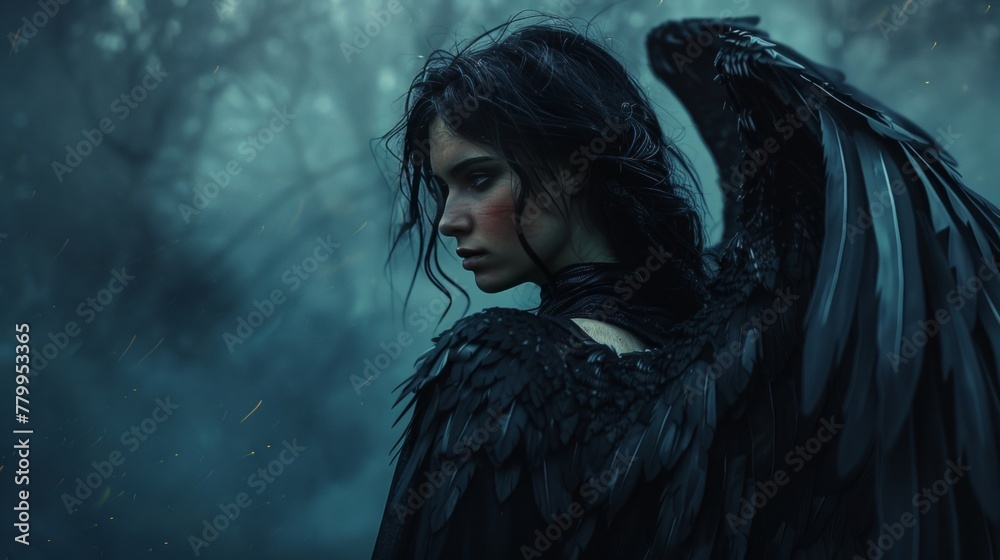 Close-up portrait of a dark female angel