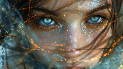 close up of a woman  with a blue eyes, elegance and grace photo