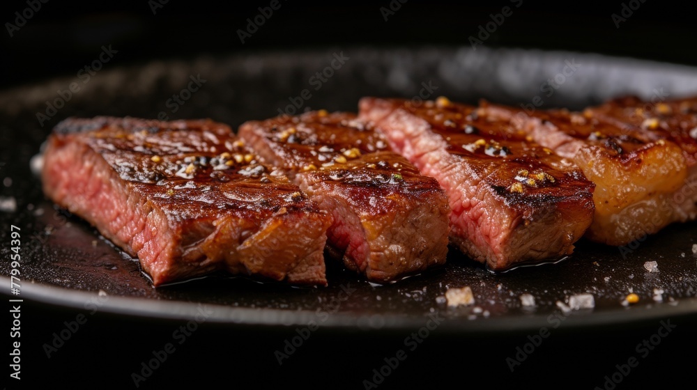 A close up of a steak on top of some kind of plate, AI