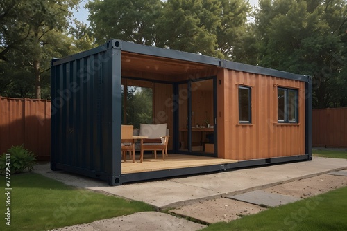 Modern container house home in the garden, Shipping container houses is luxurious, Eco-friendly living accommodation and comfortable, ordinary home in vacations 