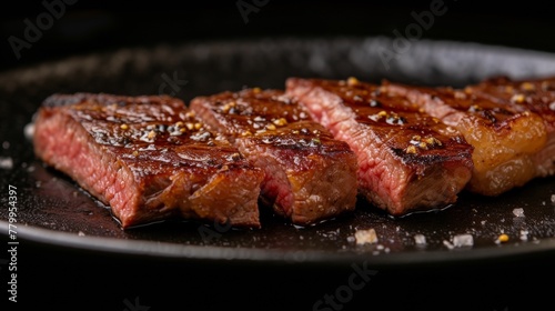 A close up of a steak on top of some kind of plate, AI