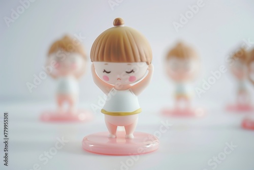 Pilates workout, yoga, plastic toy on white background