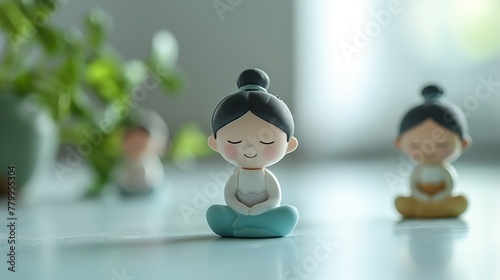 Pilates workout, yoga, plastic toy on white background