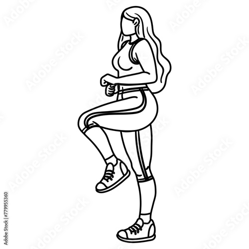 The contour girl is fond of aerobics. The girl is engaged in sports. Dynamic exercises. She does fitness in a tight-fitting tracksuit. He does sports on simulators. Women's training
