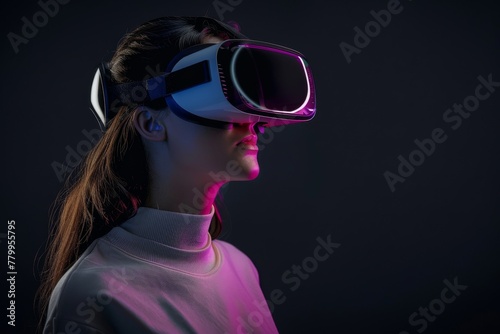 woman is using futuristic glasses © NURULAINAA