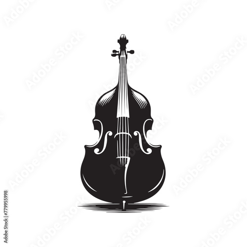 Rhythmic Elegance: Detailed Double Bass Silhouette, Enhanced by Minimalist Vector Design, Double Bass Illustration - Minimallest Double Bass Vector

