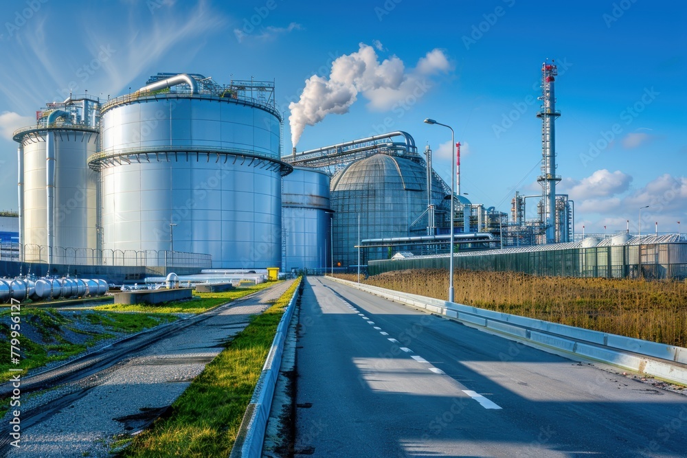 Oil refinery plant from industry zone, Aerial view oil and gas petrochemical industrial, Refinery factory oil storage tank and pipeline