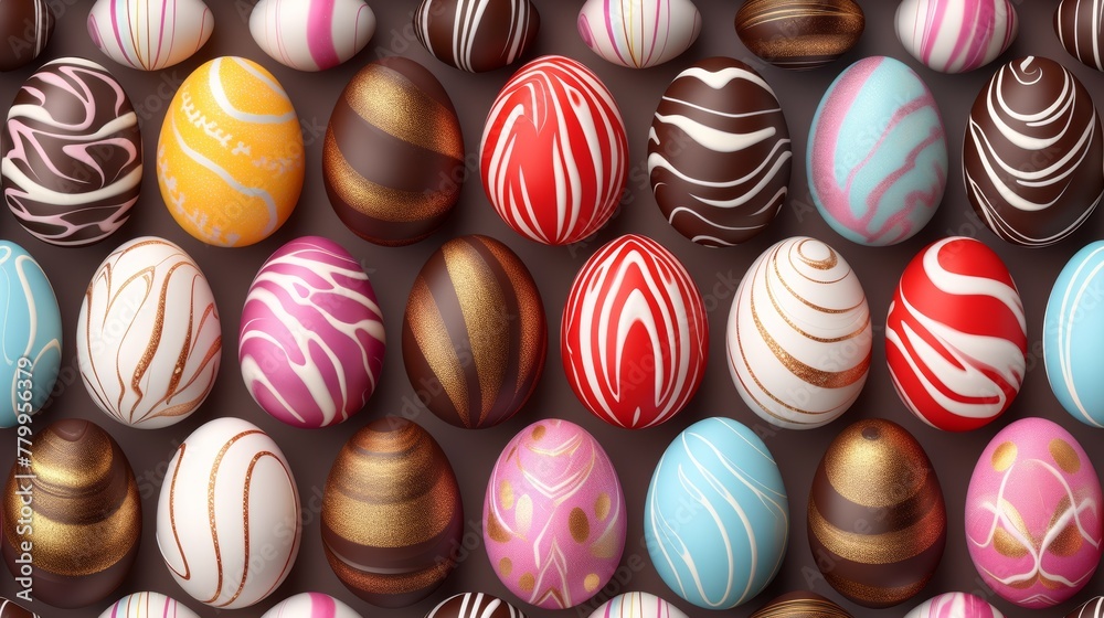 A pattern of a bunch of different colored easter eggs, AI A pattern of a bunch of different colored easter eggs, AI