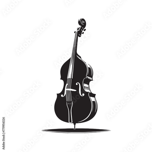 Harmonious Creation: Detailed Double Bass Silhouette Illustration, Accompanied by Minimal Vector Rendering, Double Bass Illustration - Minimallest Double Bass Vector