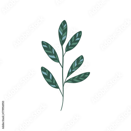 Green curved sprout with silhouette leaf. Icon Isolated on white.