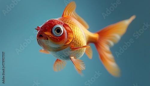 Concept art character of a sad little cartoon kawaii funny spherical goldfish with big bulging eyes, yellow belly and red back photo