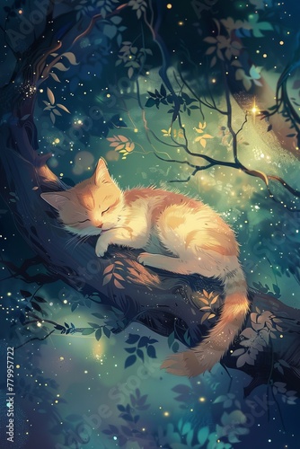 Sleeping Cat on Tree Branch © Rene Grycner