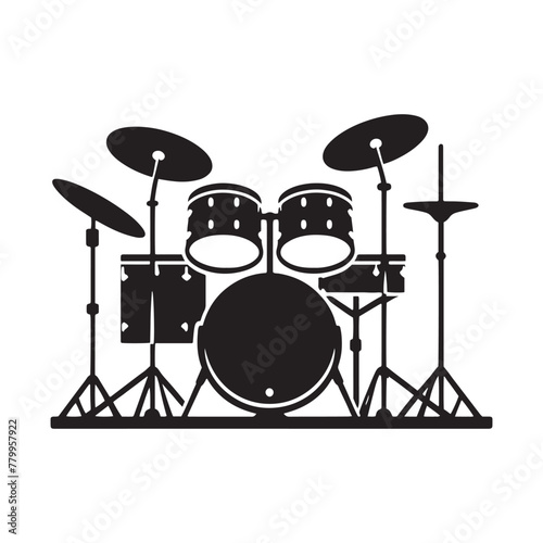 Rhythmic Resonance: Captivating Silhouette of Drum Set Music Instrument, Enhanced with Illustration and Vector
