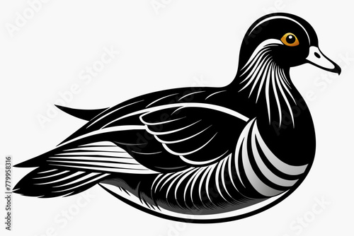 Mandarin duck black silhouette vector design .