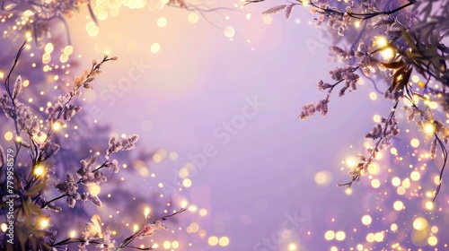 an enchanting scene with a border of sparkling fairy lights against a dreamy lavender background.