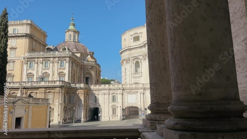 Exterior facade view of museum buildings in Vatican City, Establishing shot of Vatican, Rome, Italy photo