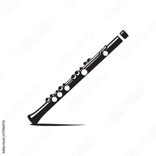 Harmonic Reverie: Graceful Flute Silhouette, Transporting Listeners to Musical Dreams, Flute Illustration - Minimallest Flute Vector
