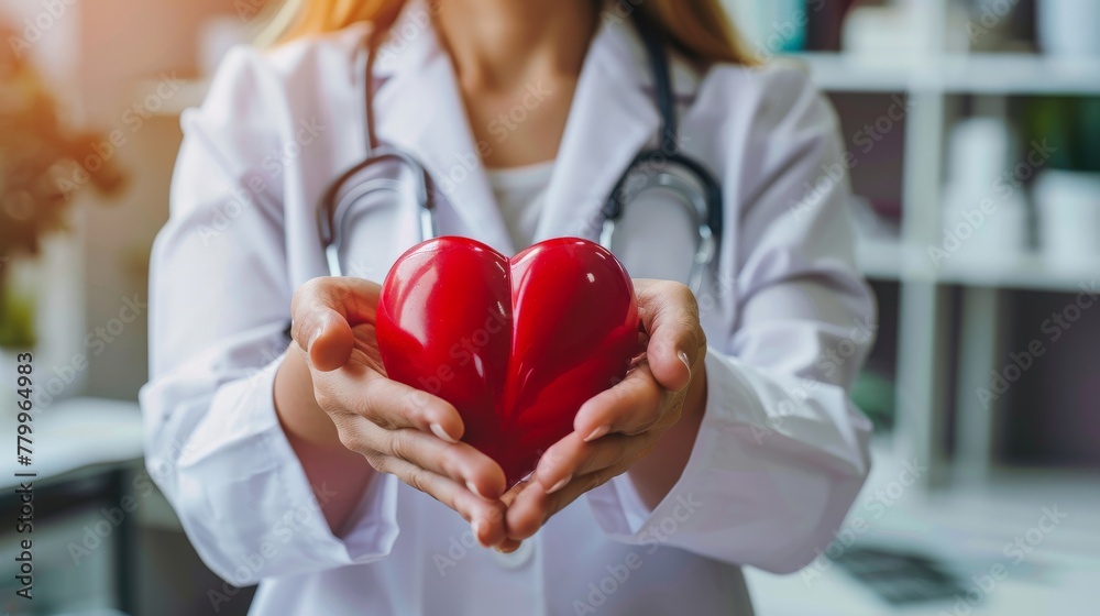 female doctor holding heart in hand 