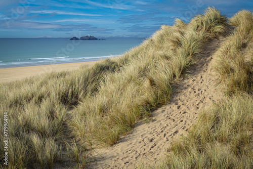Cornish Beach - Scenic Sandy Shoreline and Sand Dunes in Cornwall  UK