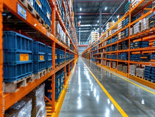 A large warehouse packed with shelves holding various items