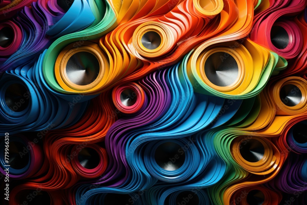 Rhythmic Speakers colorful waves music. Musical system. Generate Ai Rhythmic Speakers colorful waves music. Musical system. Generate Ai