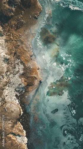 Capture a thoughtprovoking image of a person staring out at a polluted ocean, showcasing the devastating impact of pollution Use subtle visual cues to convey the urgency for innovative solutions