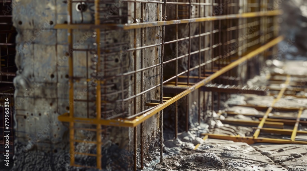 Design a captivating image showcasing the intricate details of foundation construction,
