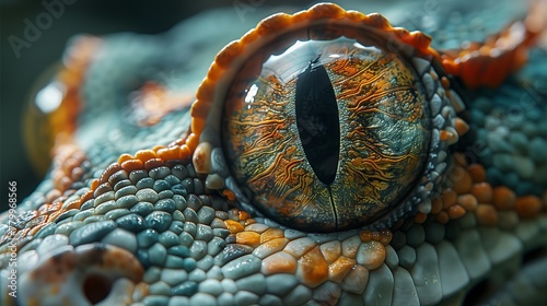 El ojo de un gecko, un universo de detalle en miniatura, refleja la complejidad del intrincado diseño de la naturaleza y la vibrante vida que alberga. photo