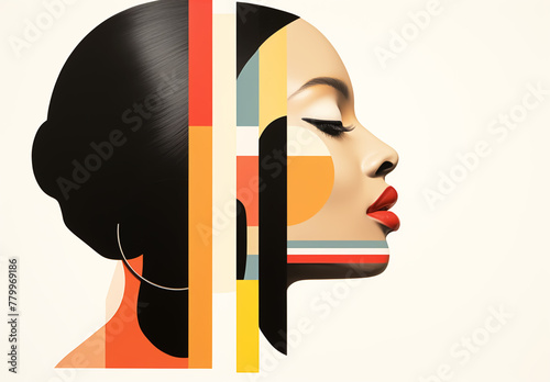Illustration of a woman in modern art collage, soft colors. Conceptual art. AI generated