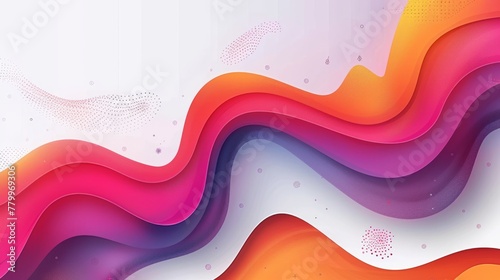 A vivid abstract composition featuring fluid waves in a gradient of pink to purple hues, embellished with a sprinkle of dot elements.
