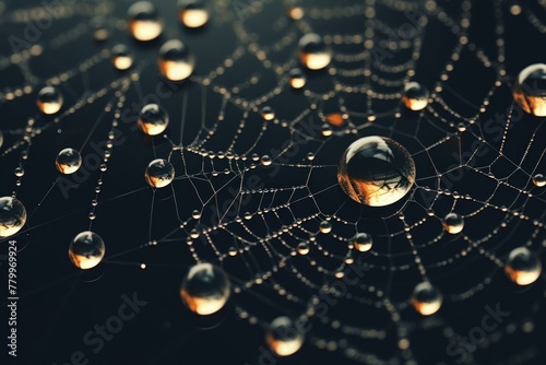 Intricate Spider poison web water drops. Risk detail network spooky. Generate Ai