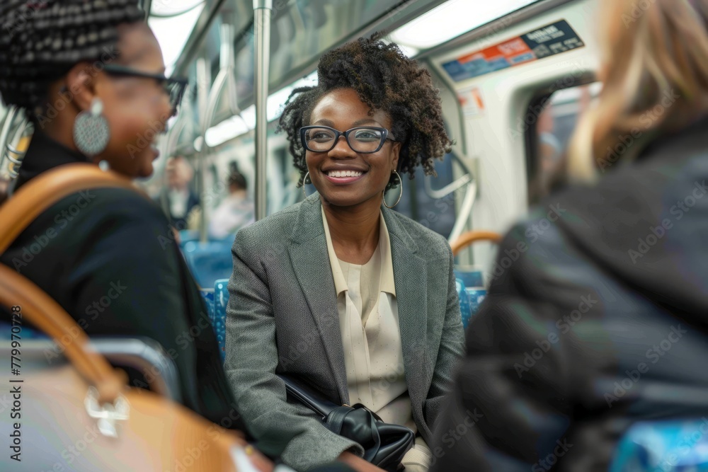 Focused Commuter: Woman on Train. A young woman focused on her tablet during a train commute, surrounded by fellow passengers Focused Commuter: Woman on Train. A young woman focused on her tablet during a train commute, surrounded by fellow passengers