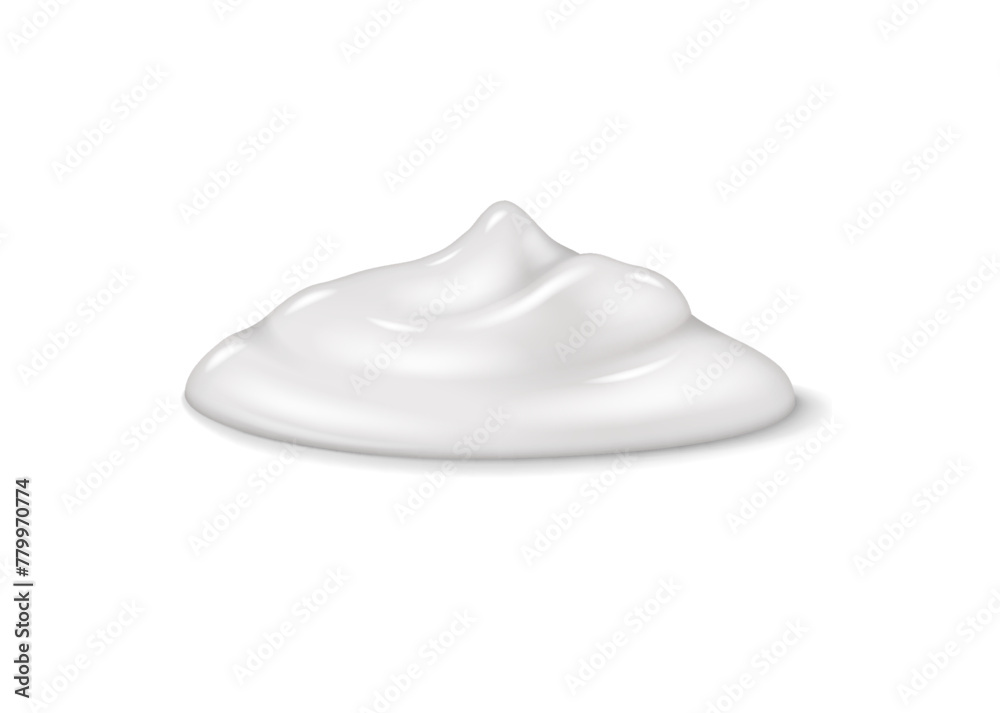 Realistic 3D smear of white cream on an isolated white background. Vector illustration isolated cosmetics smooth drop moisturizer for body or facial moisturing on gray background Realistic 3D smear of white cream on an isolated white background. Vector illustration isolated cosmetics smooth drop moisturizer for body or facial moisturing on gray background