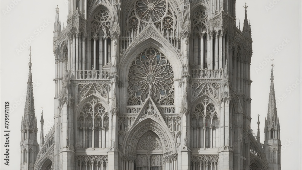 Detailed sketch of cathedral's front facade