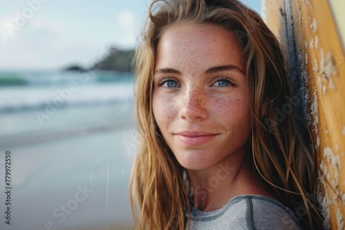 Portrait of a young female surfer at the beach