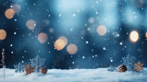 Winter Wonderland: Snowflakes and Pinecones on Snowy Background © Anastasiia
