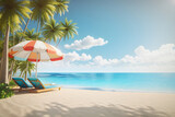 Beach travel summer holiday vacation concept background design with copy space, 3d rendering